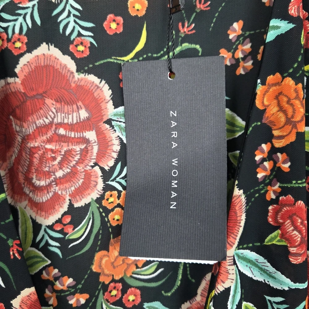 NWT ZARA Floral Print V-Neck Button-Up Short Dolman Sleeve Maxi Dress Size XL - Picture 9 of 10